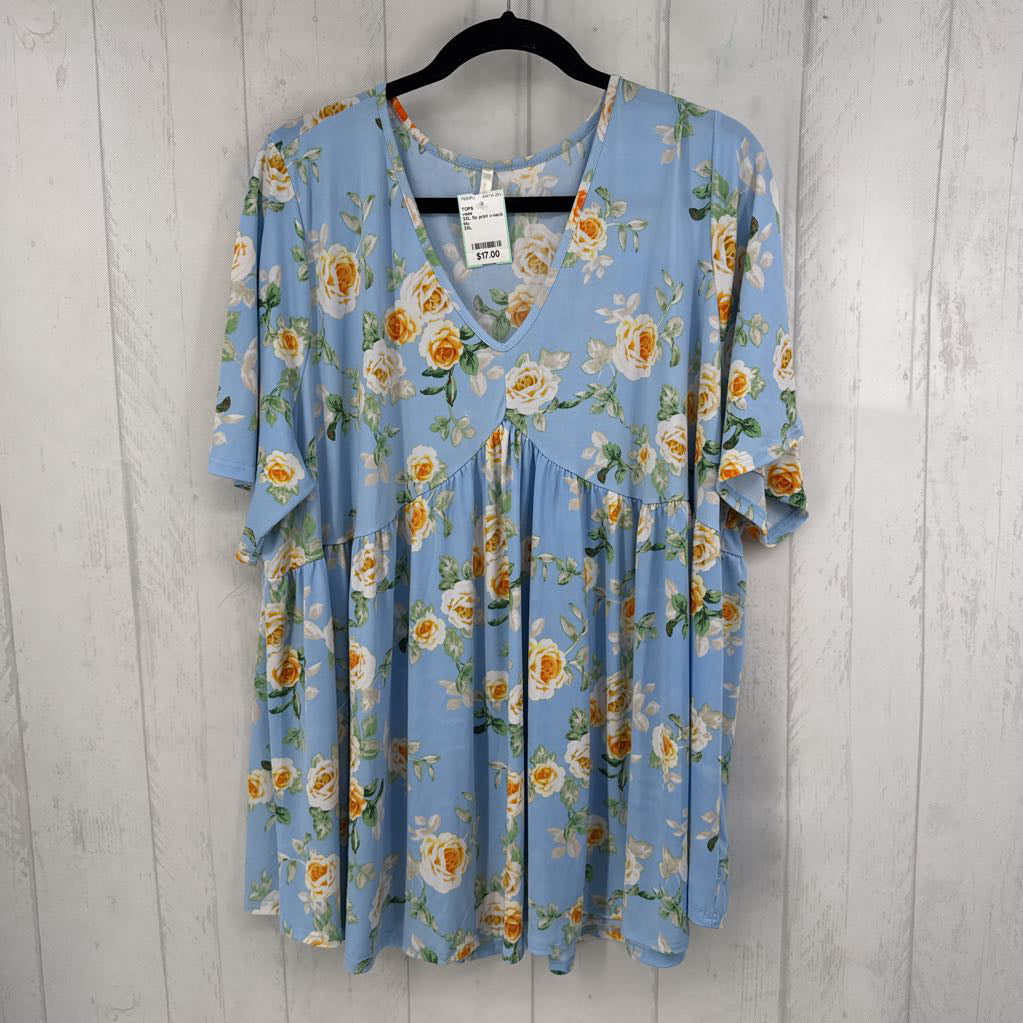 3XL flo print v-neck s/s top