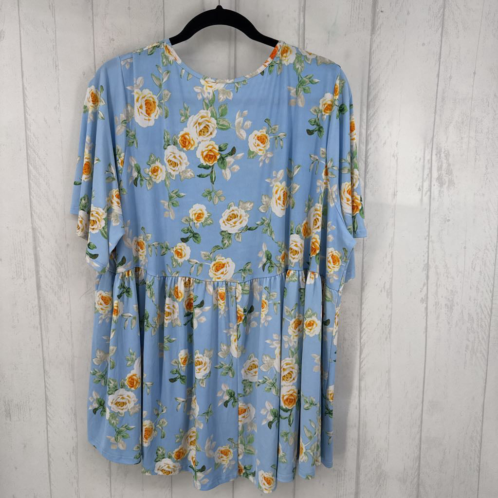 3XL flo print v-neck s/s top