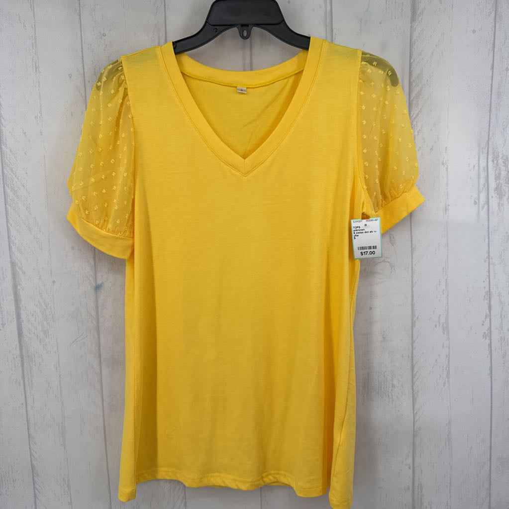 S swiss dot slv v-neck top