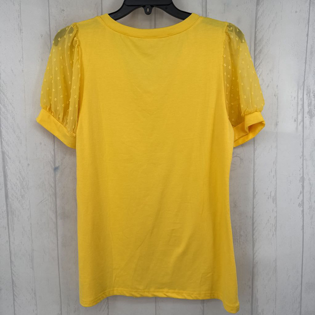 S swiss dot slv v-neck top
