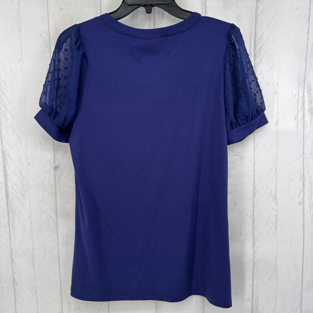 S swiss dot slv v-neck top