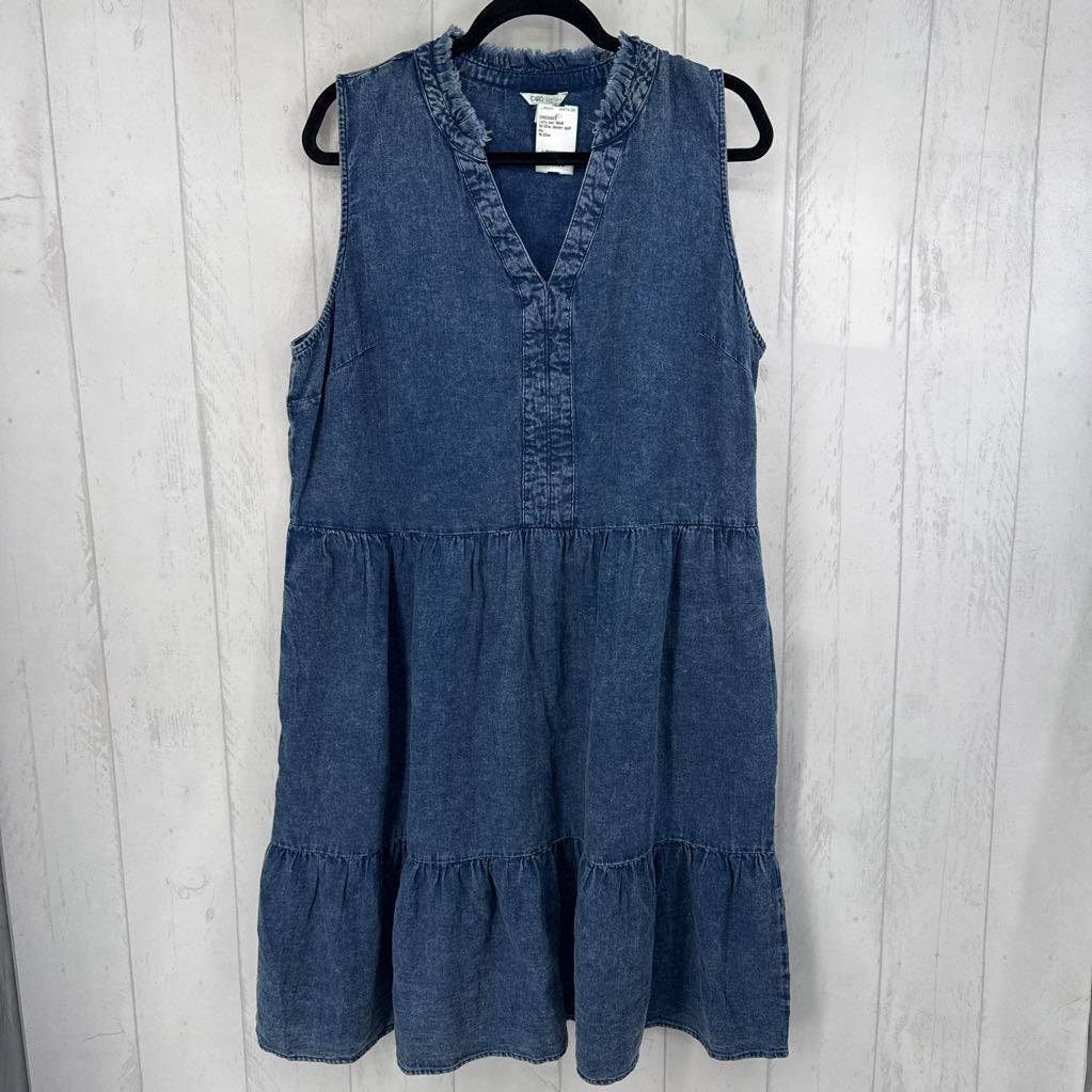18/20w denim split neck tiered slvls dress
