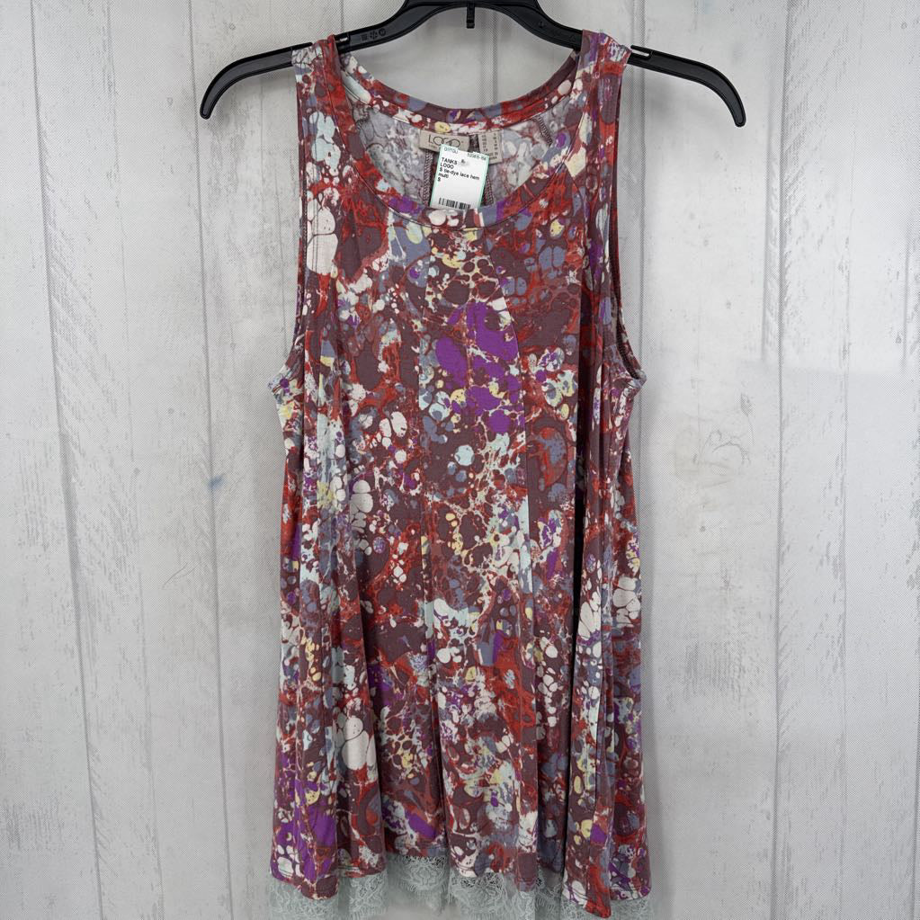 S tie-dye lace hem swing tank