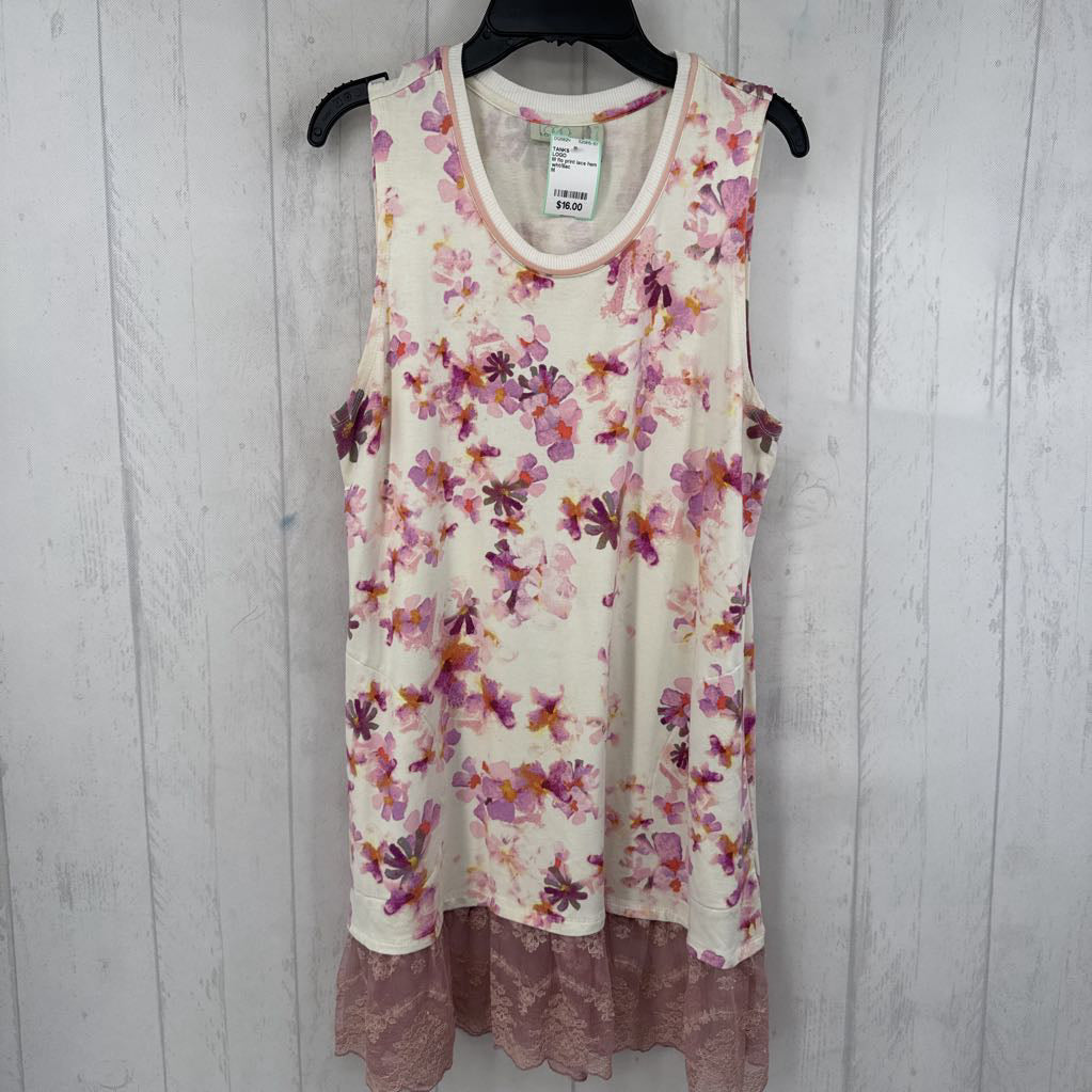 M flo print lace hem swing tank