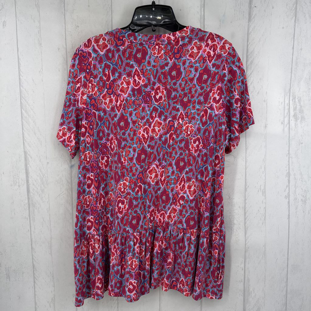 M colorful animal print s/s peplum top