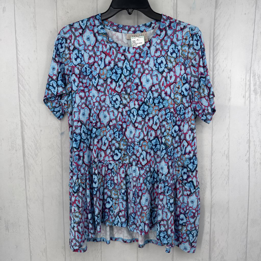 M colorful animal print s/s peplum top