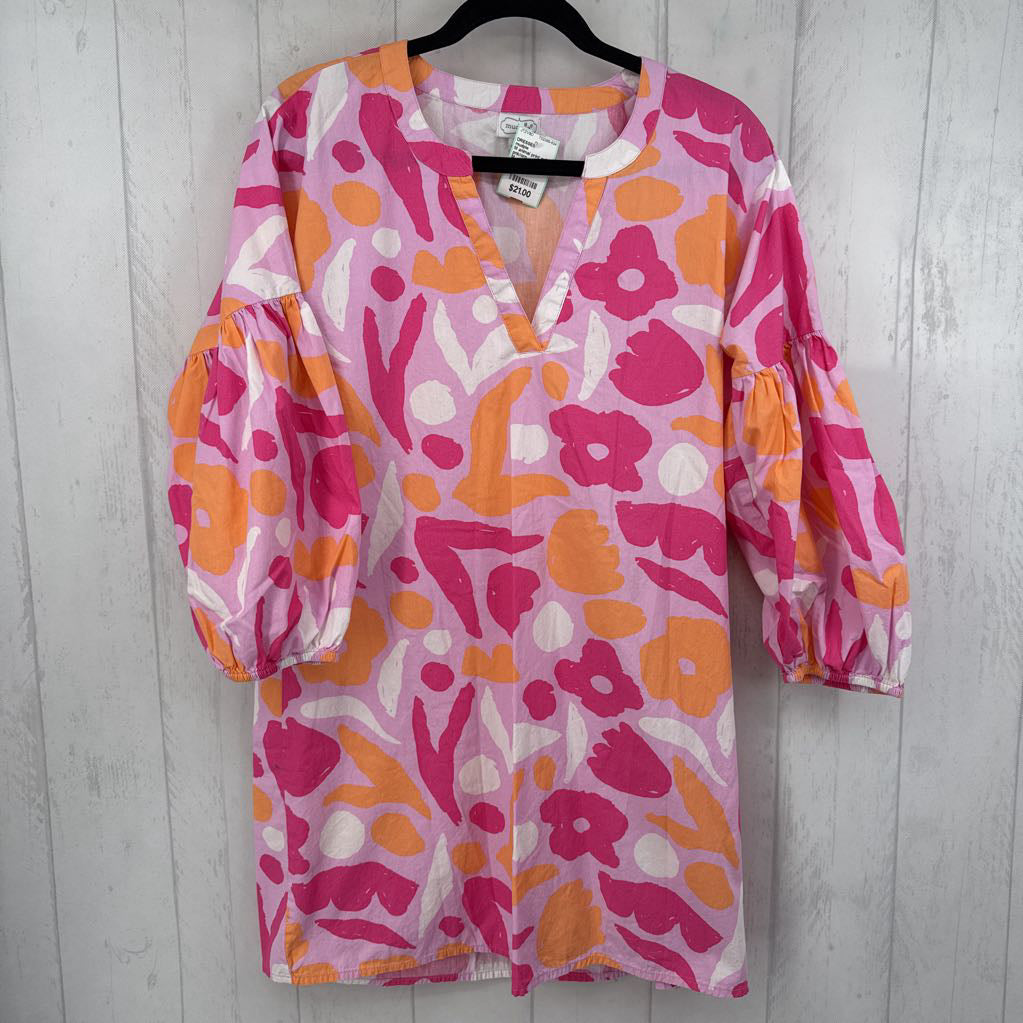 M animal print split neck 3/4 slv dress