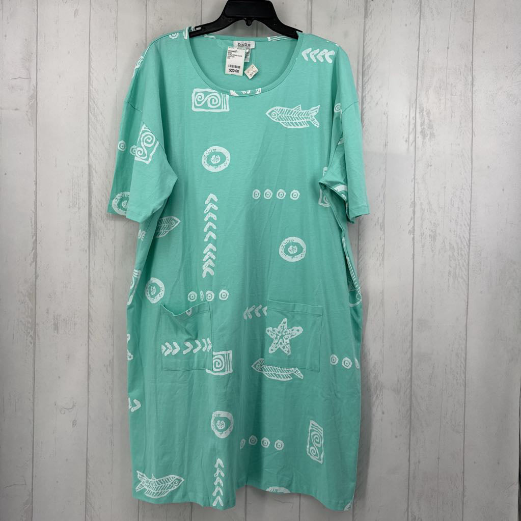 O/S printed round neck s/s dress
