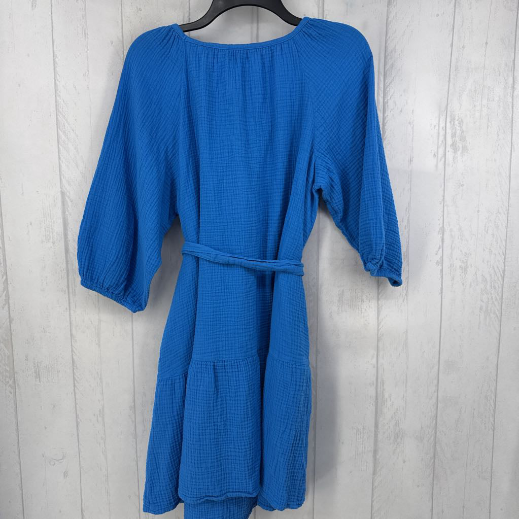 L gauze v-neck belted 3/4 slv dress