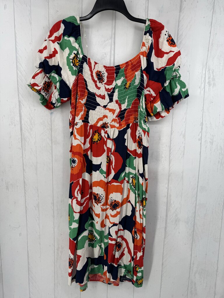 L flo print button front s/s dress