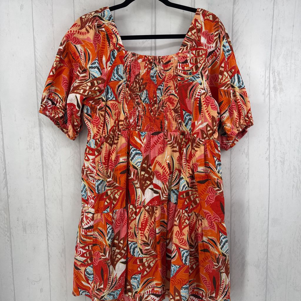 XL cotton flo print s/s dress