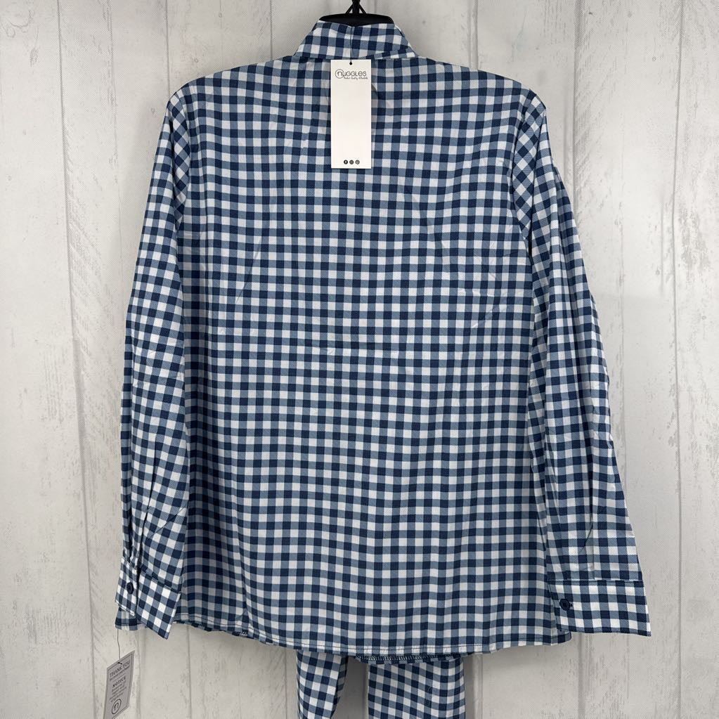 L plaid bow front button down l/s top