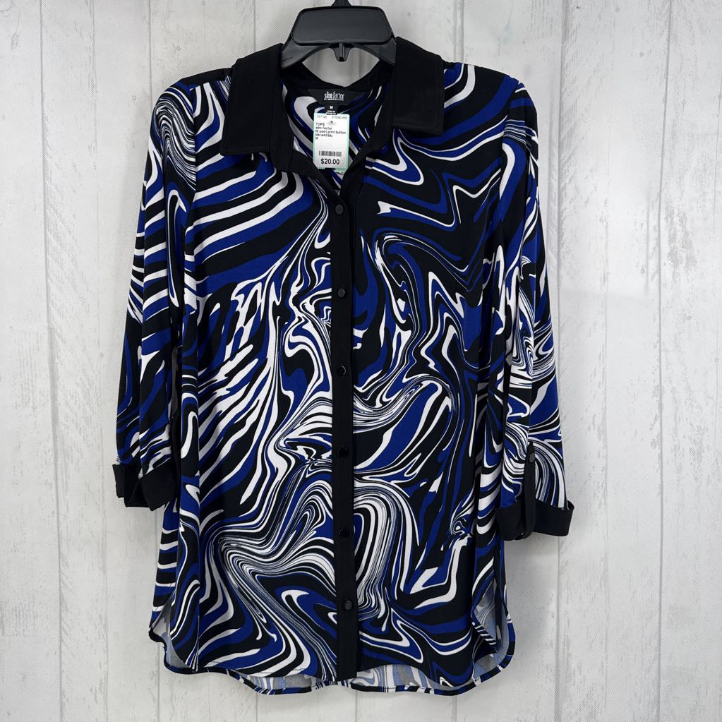 M swirl print button down 3/4 slv top