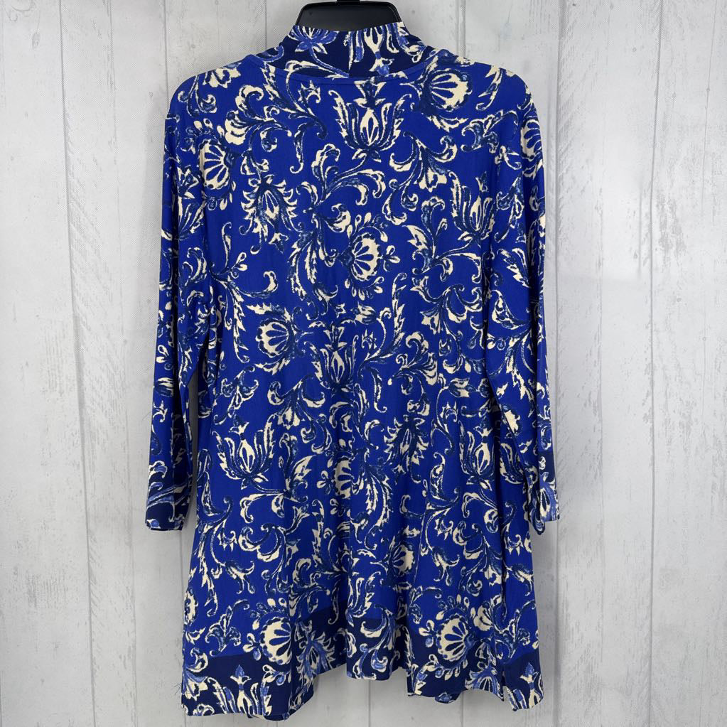 L damask print open front cardi