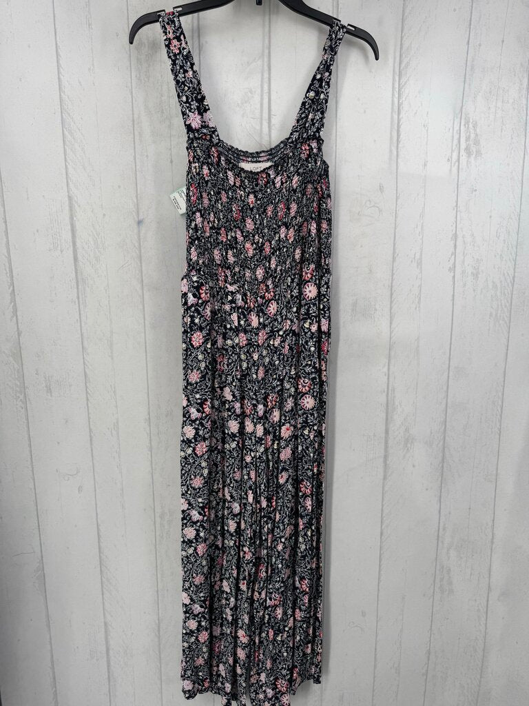 L smocked flo print slvls jumpsuit