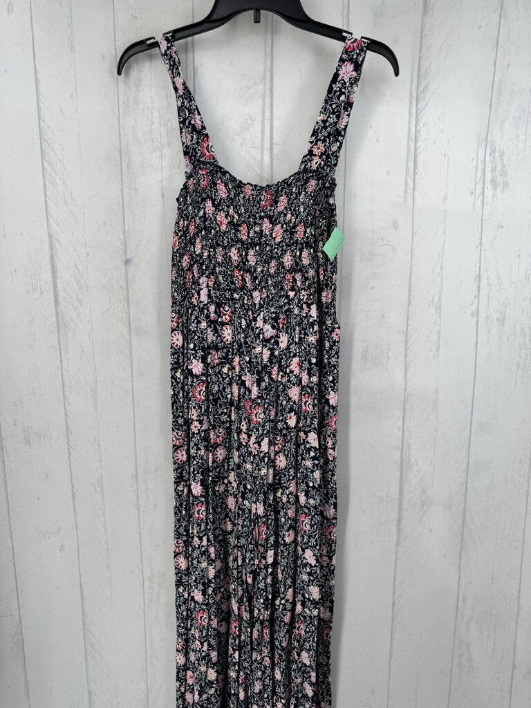 L smocked flo print slvls jumpsuit