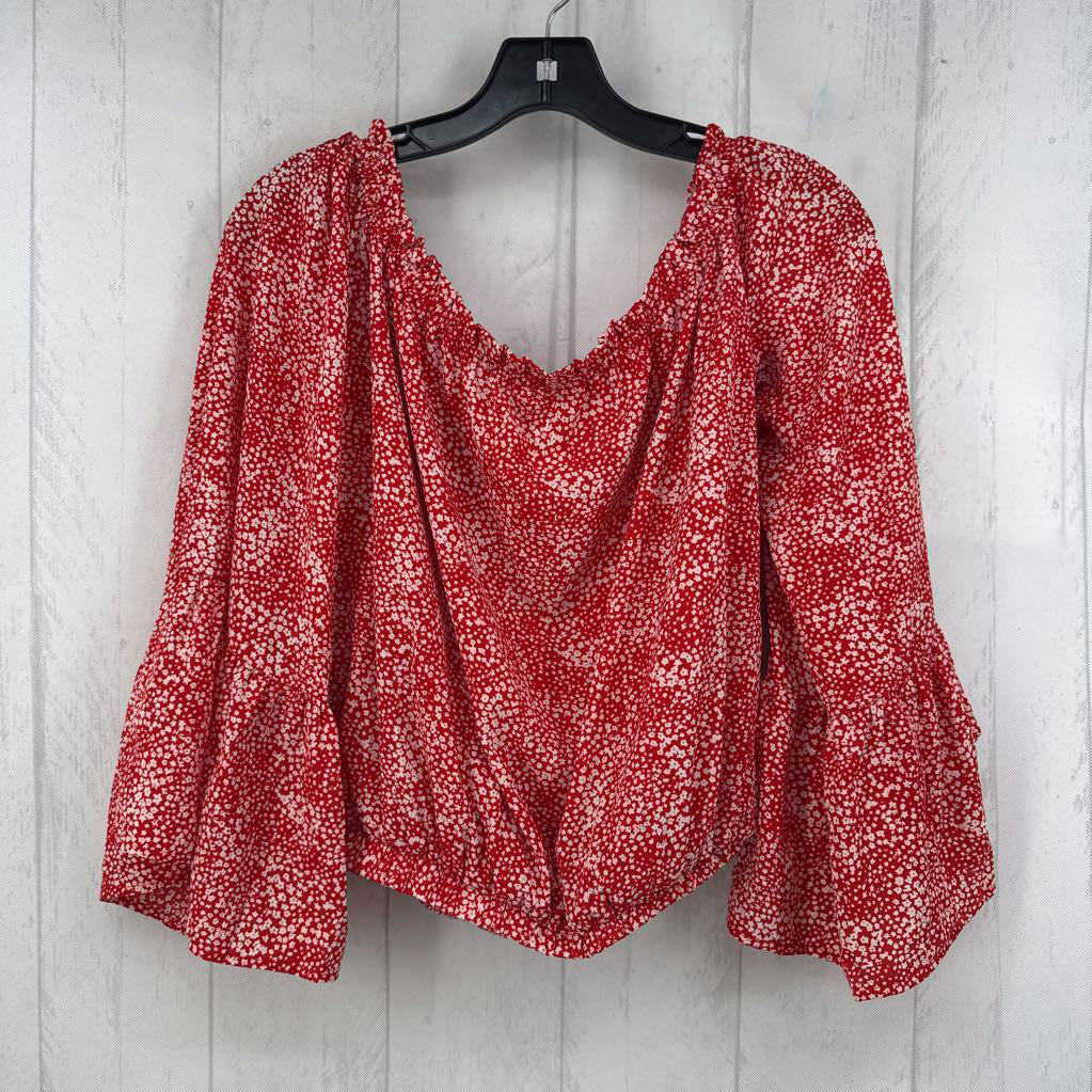 M flo print flare slv off the shoulder top