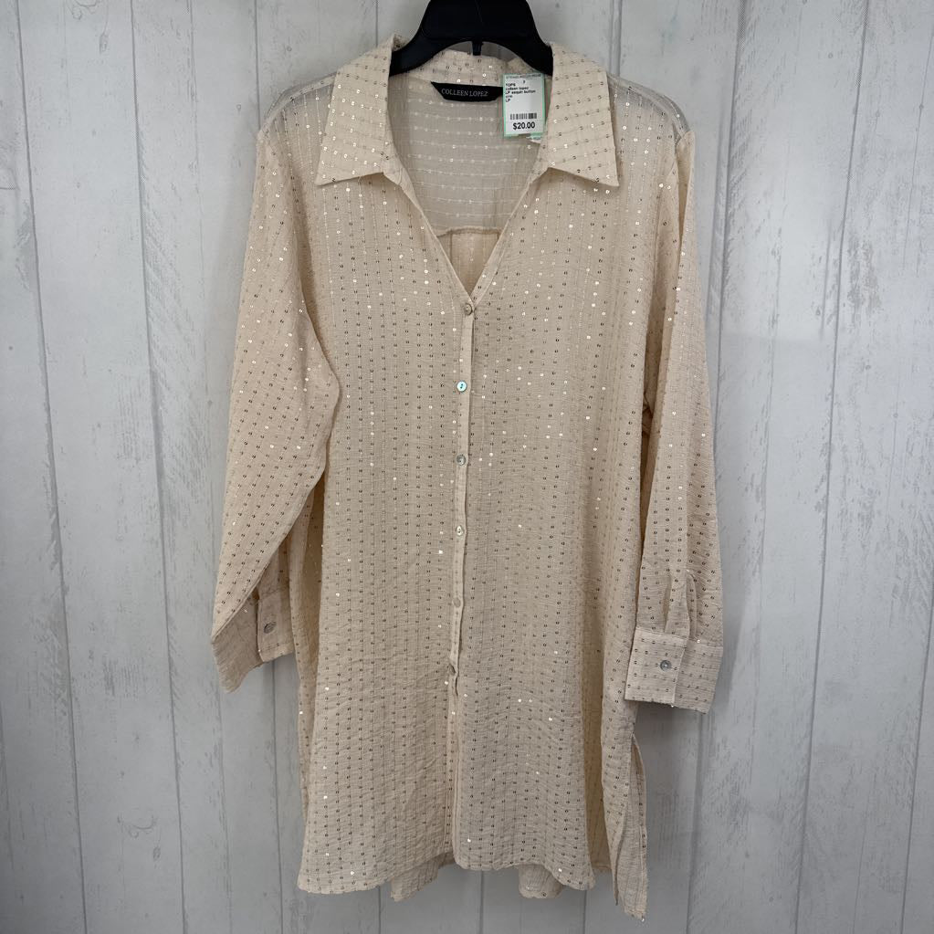 LP sequin button down l/s top