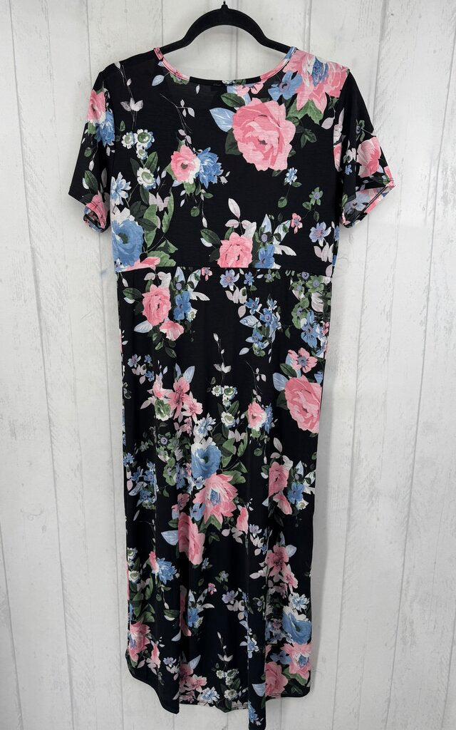 M flo print crossover hi-lo dress