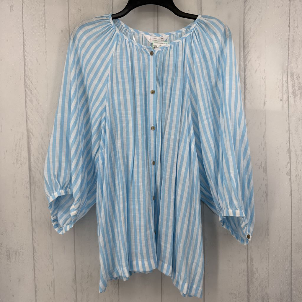 XXL striped button down 3/4 slv top