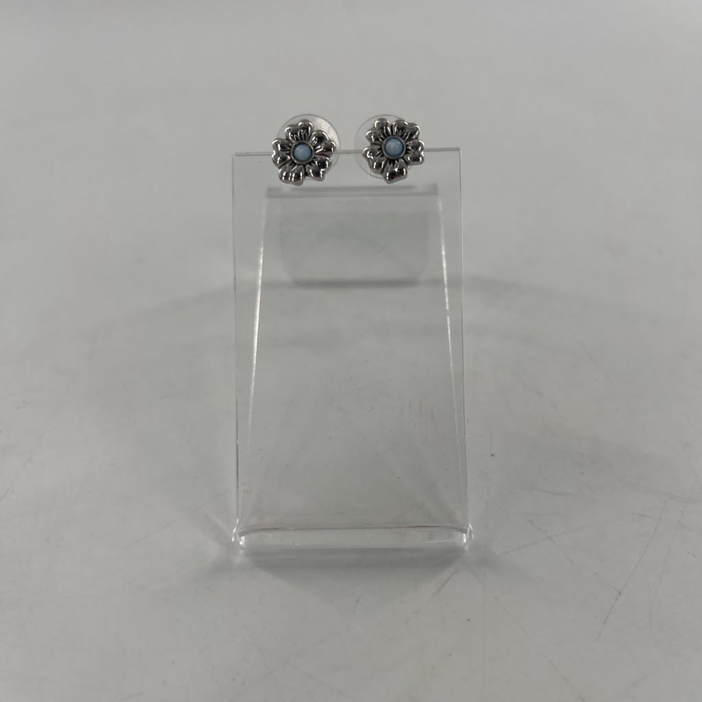 silver & light blue flower post earrings