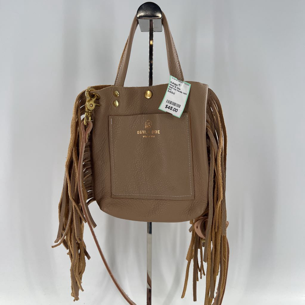 dual top handle mini fringe tote