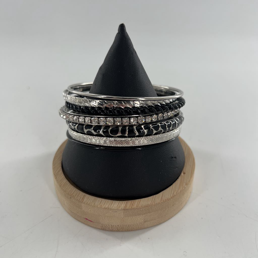 silver & black bracelet stack