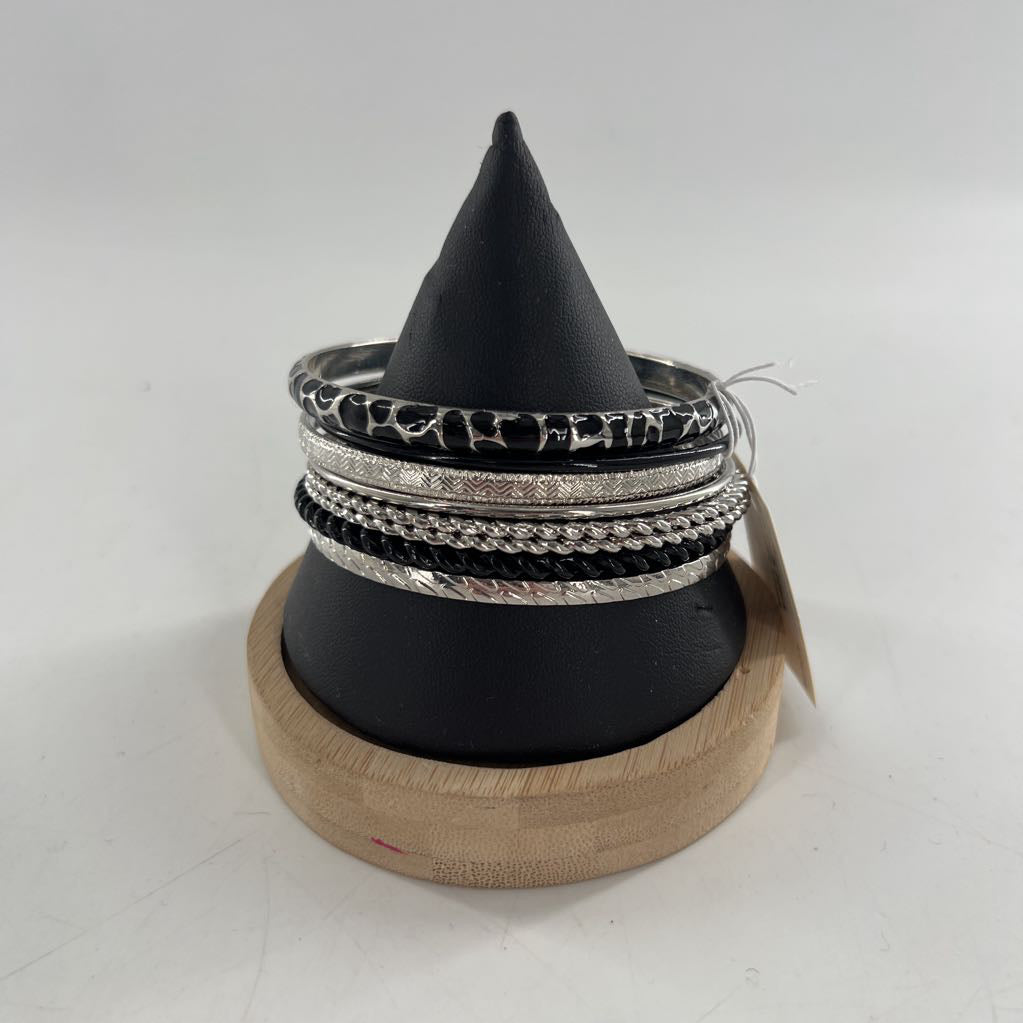 silver & black bracelet stack