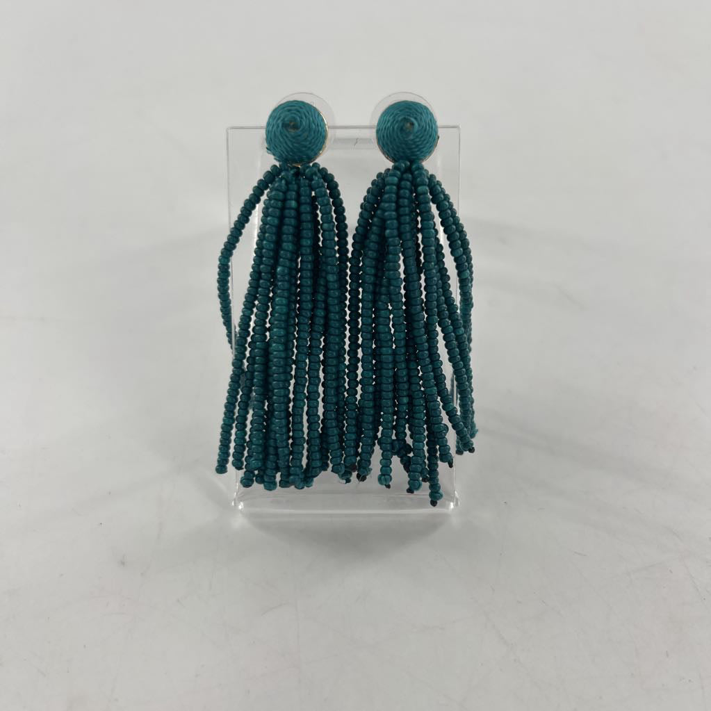 teal tassle earrings