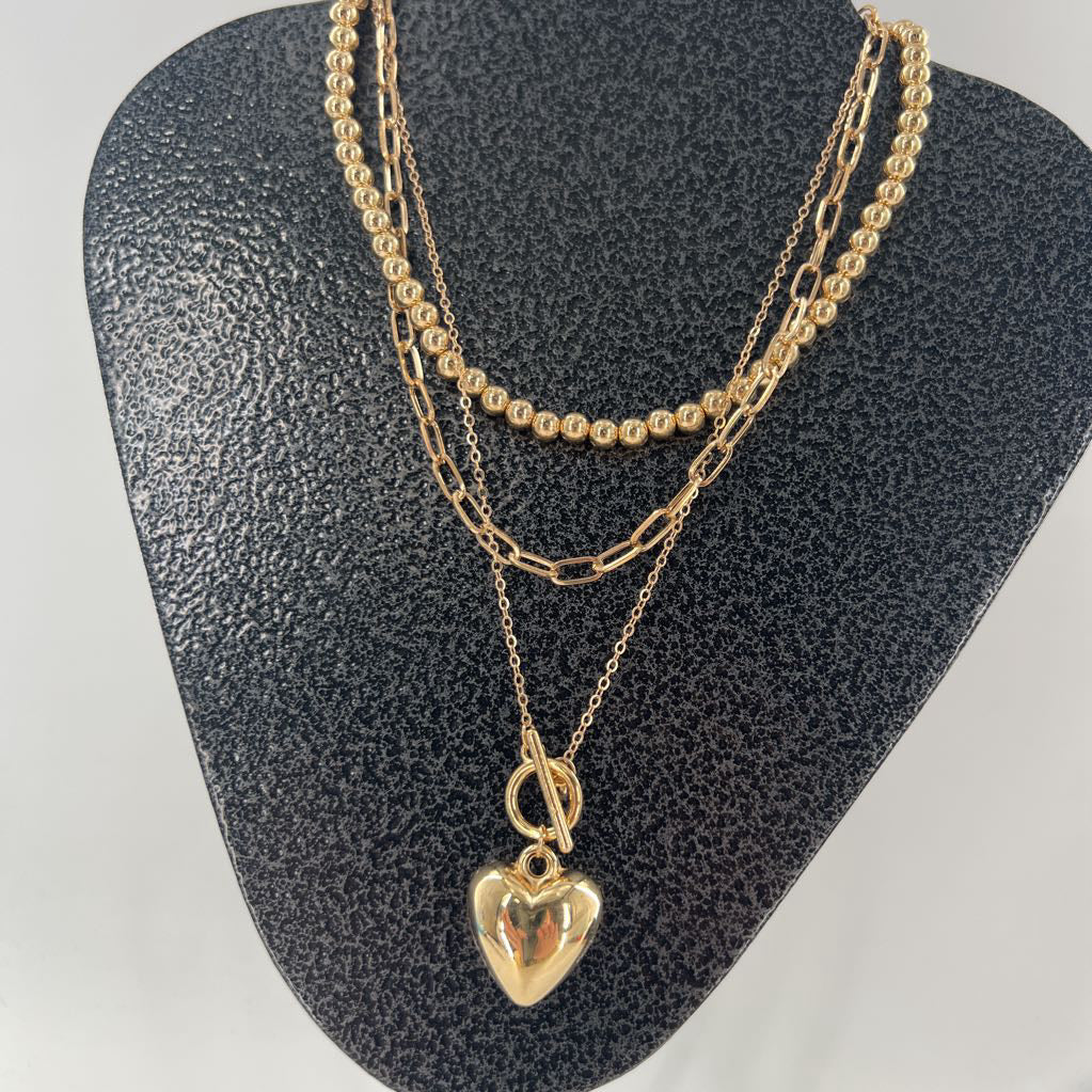 3pc gold tone necklace stack