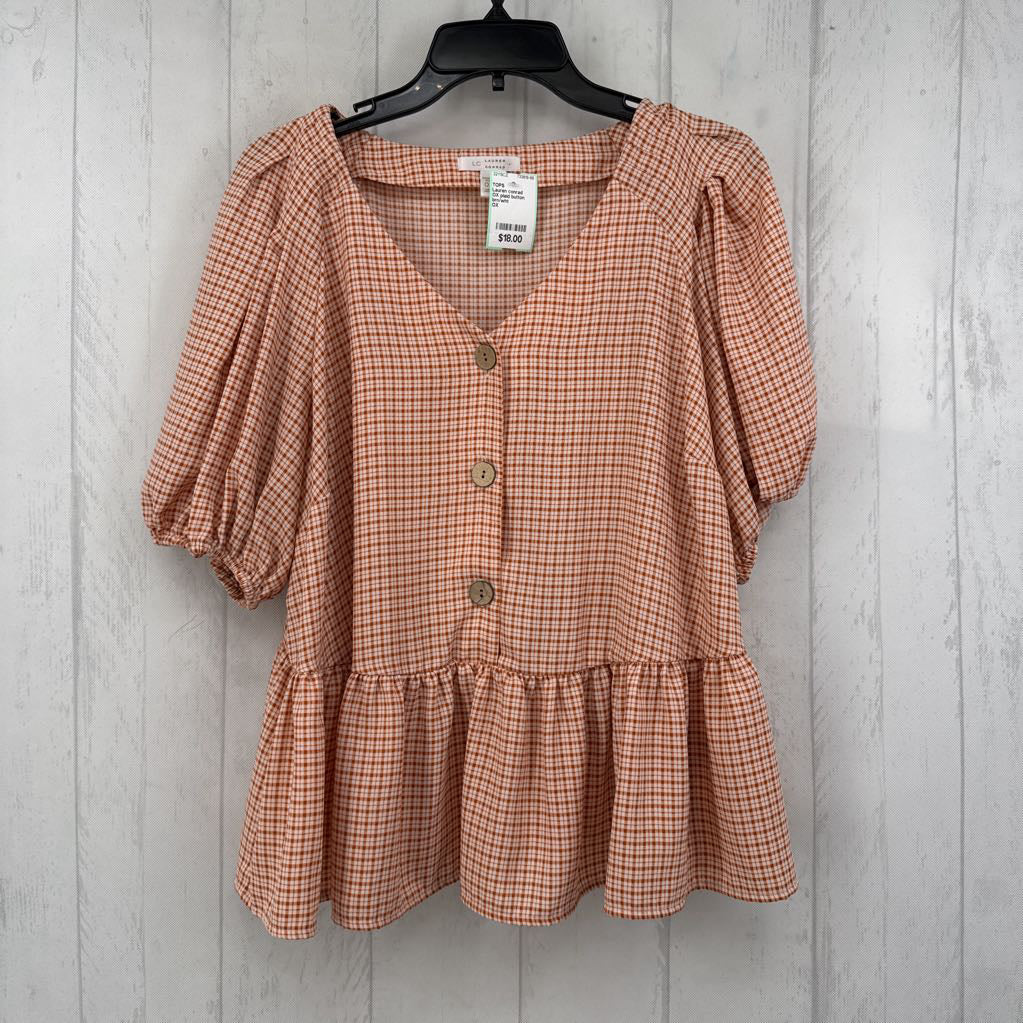 OX plaid button down s/s peplum top