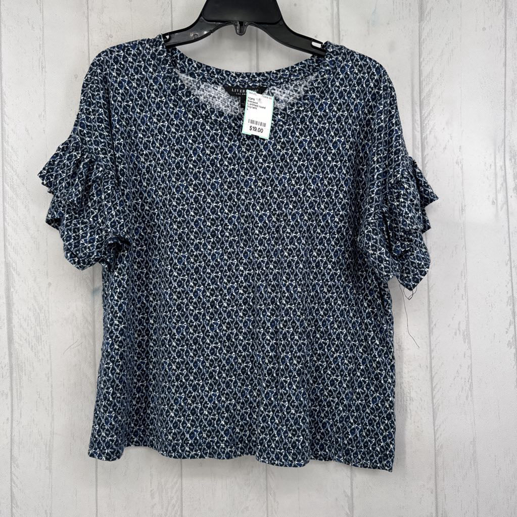 L printed round neck ruffled s/s tee