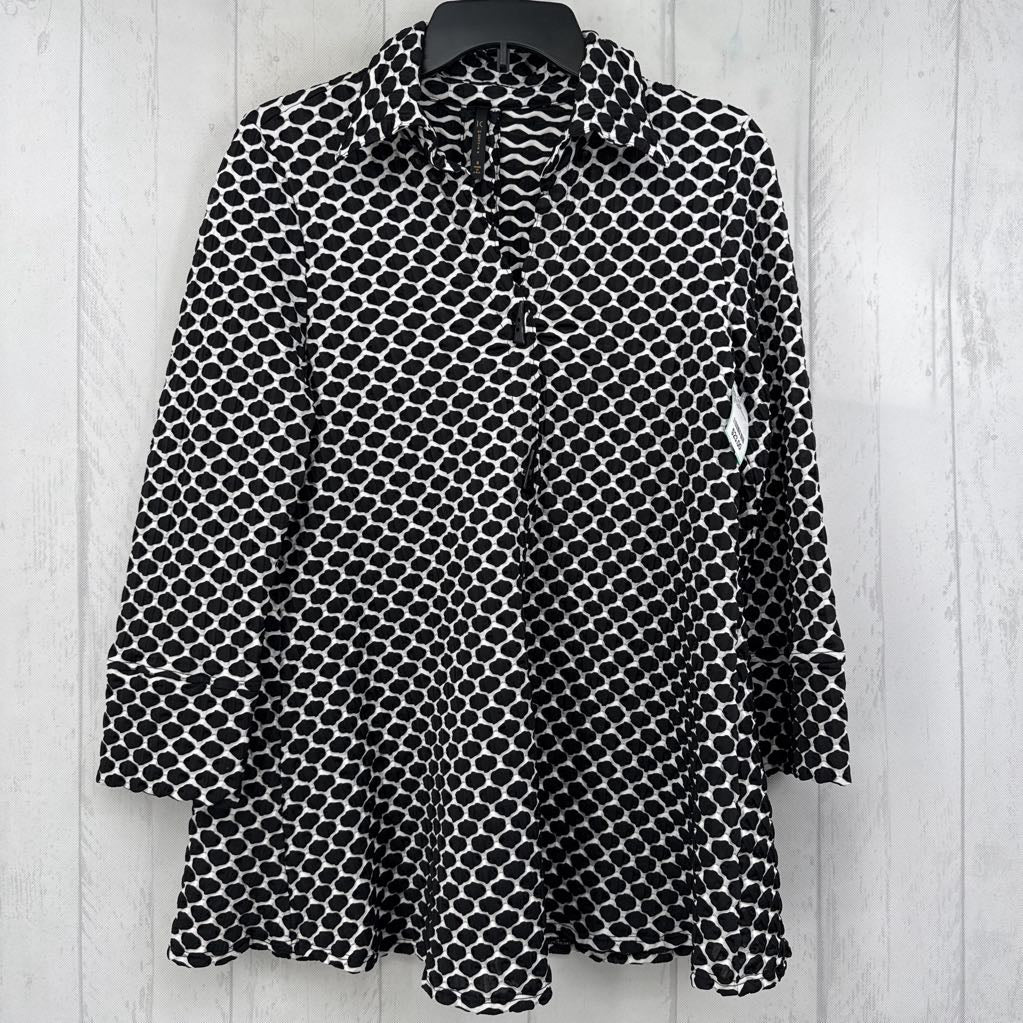 S textured button down 3/4 slv top