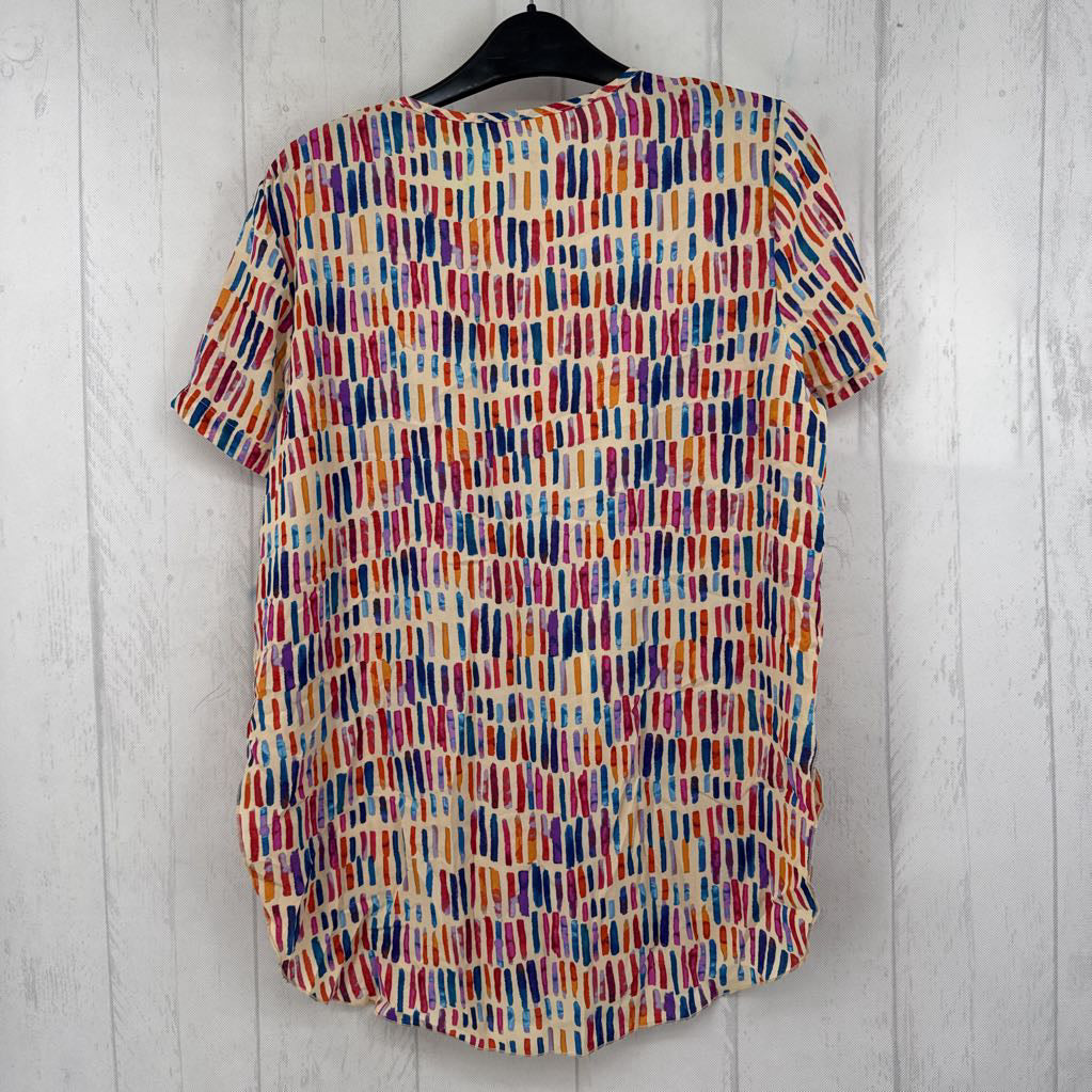 S printed round neck s/s top