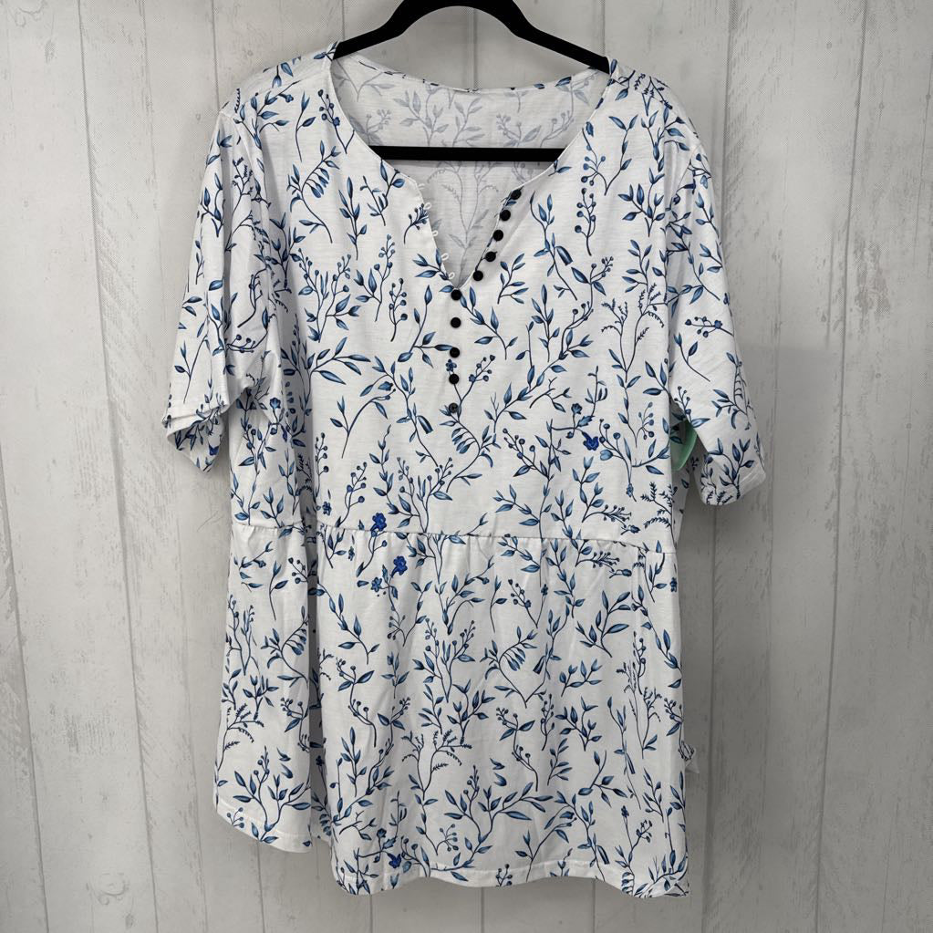 4XL flo print v-neck s/s peplum top