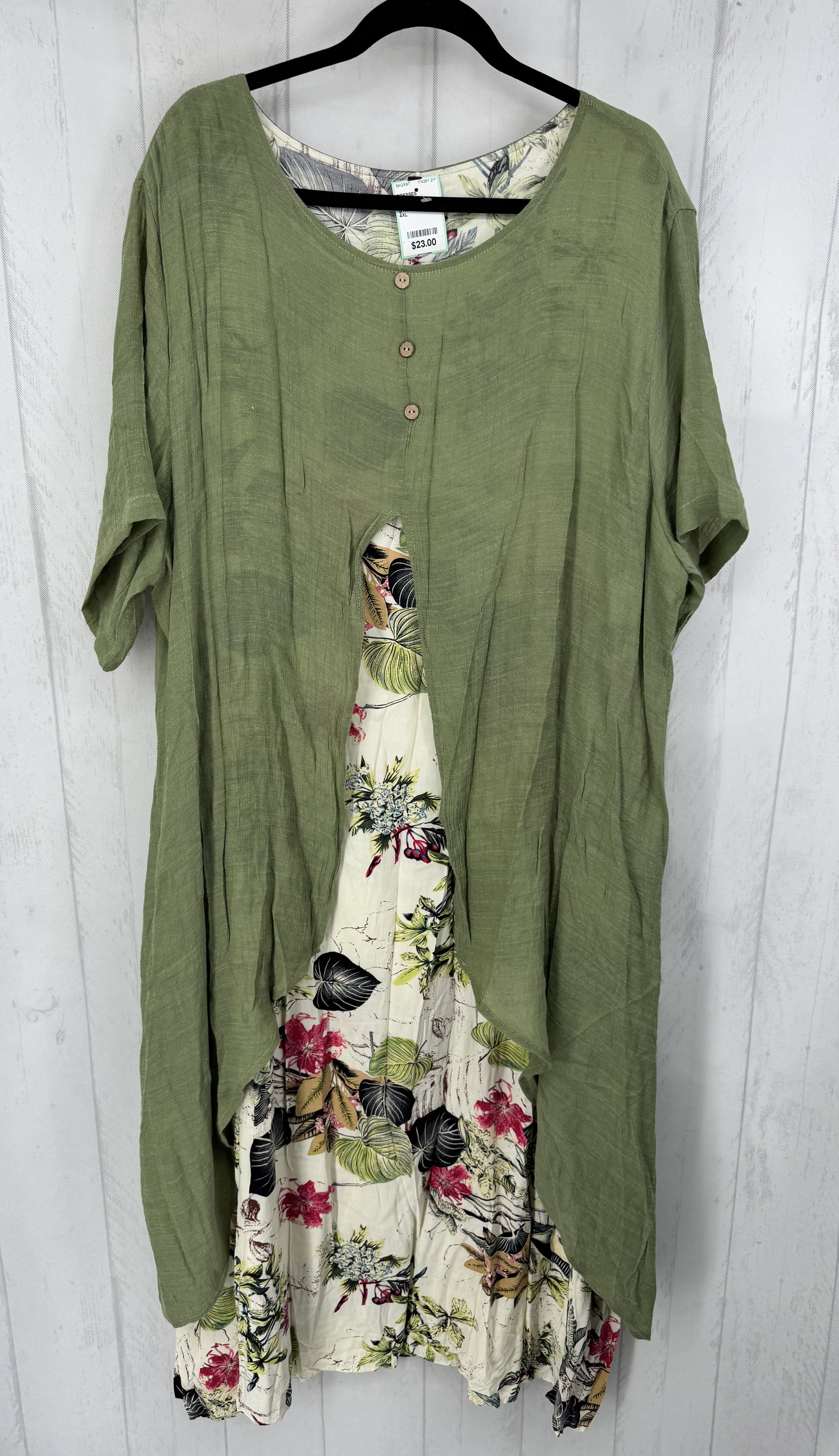 4XL layered flo print s/s dress