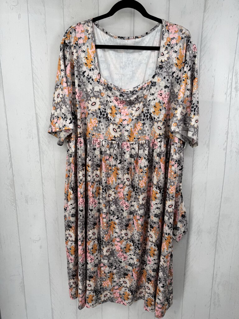 4XL flo print scoop neck s/s dress
