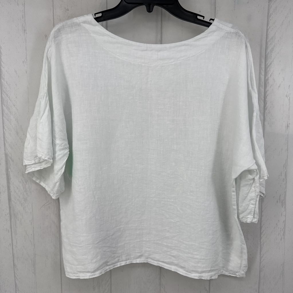 M linen flare slv top