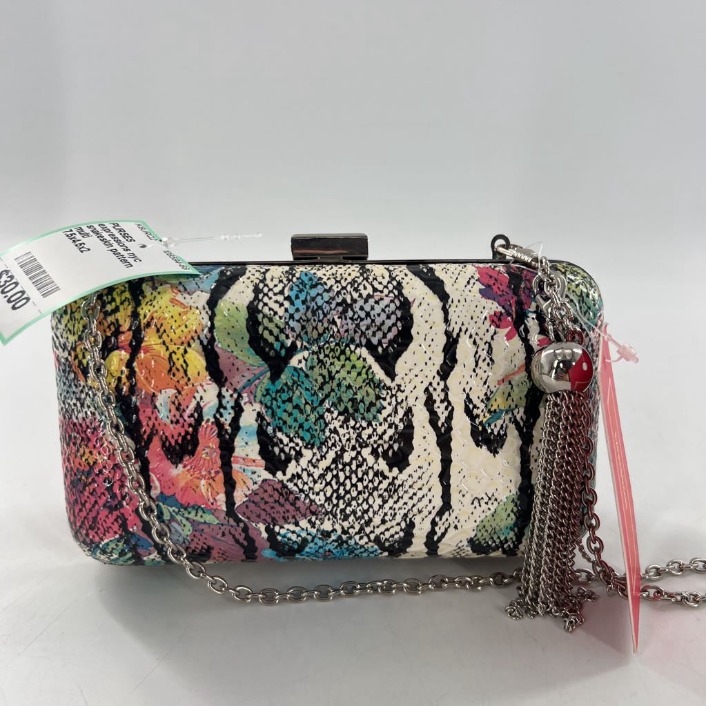 snakeskin pattern hard-shell clutch