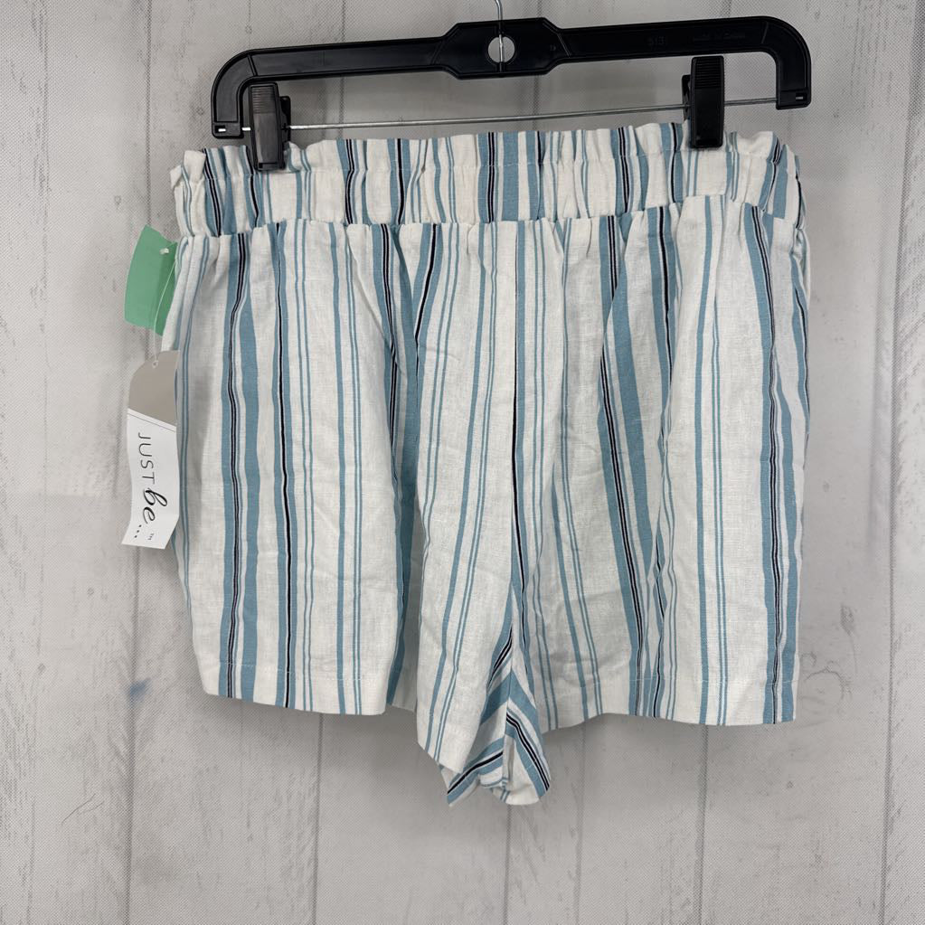 L linen striped shorts