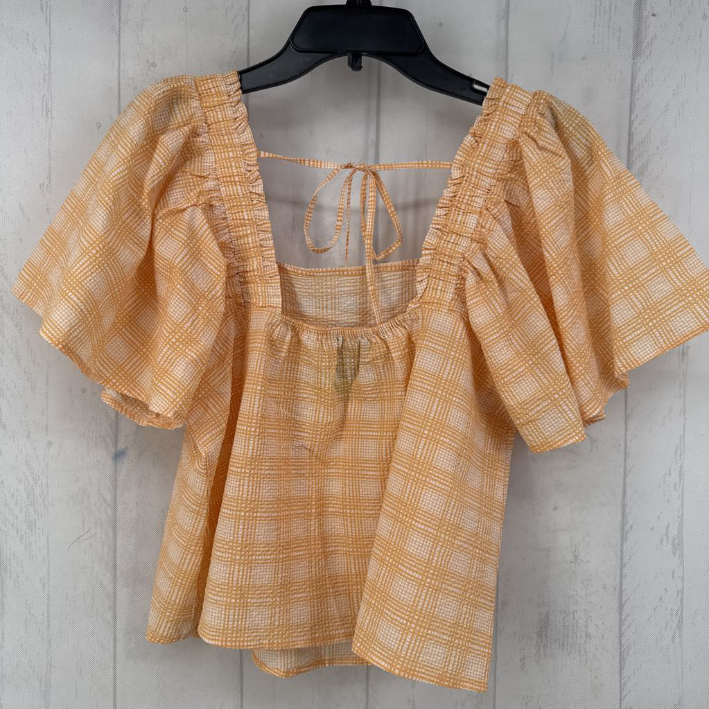 S puffy s/s plaid top