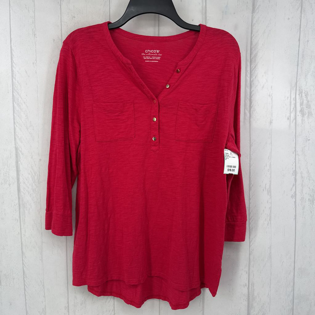 M 3/4 slv v-neck pocket top
