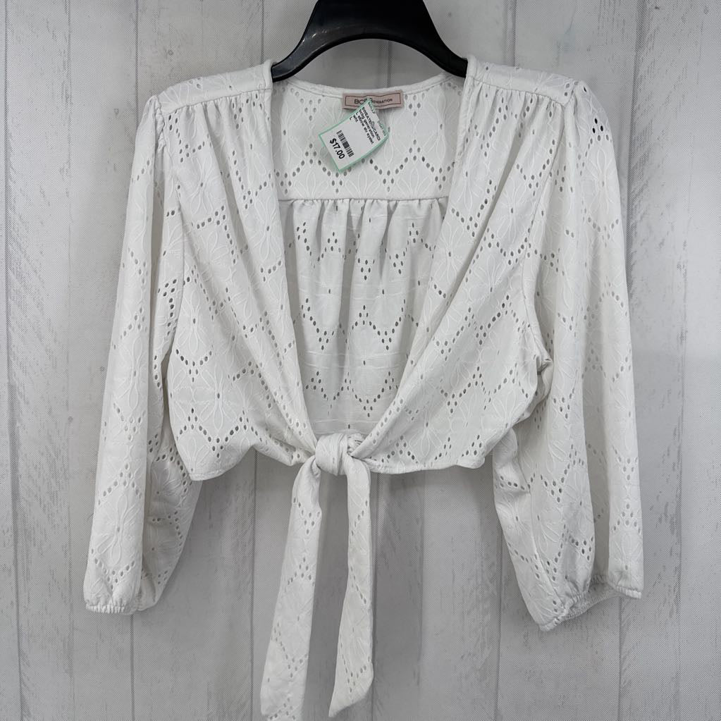 L elbow slv eyelet tie crop cardigan