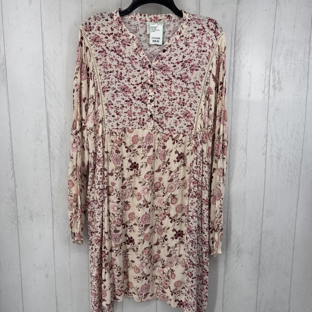 L l/s half button floral dress