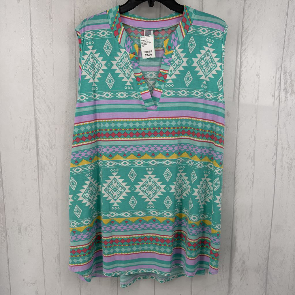 XXL printed split neck tank