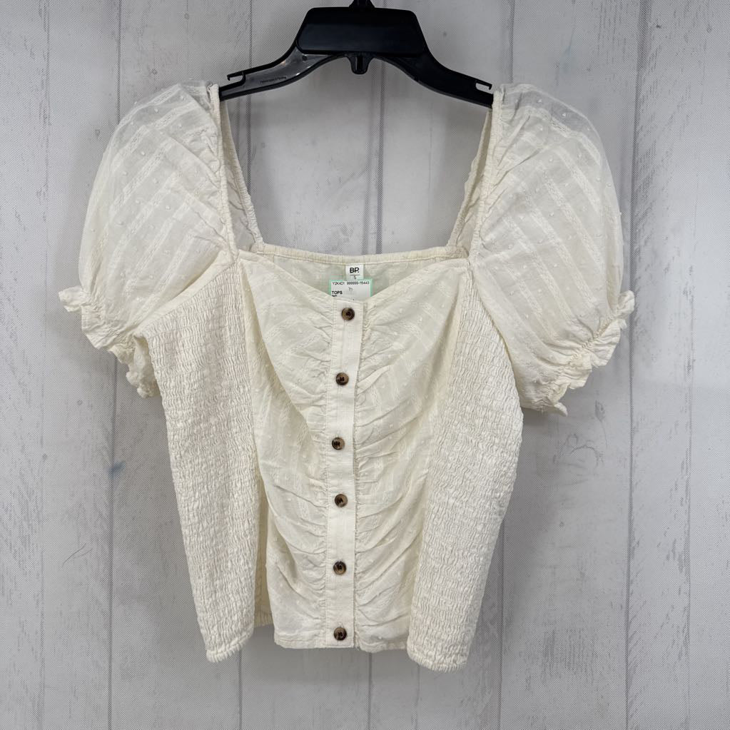 S swiss dot smocked s/s top