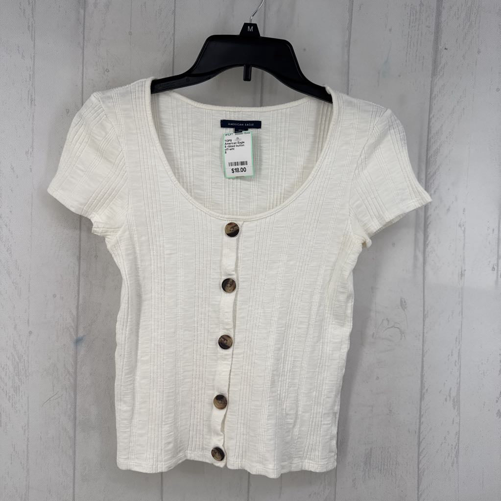 S ribbed button front s/s top