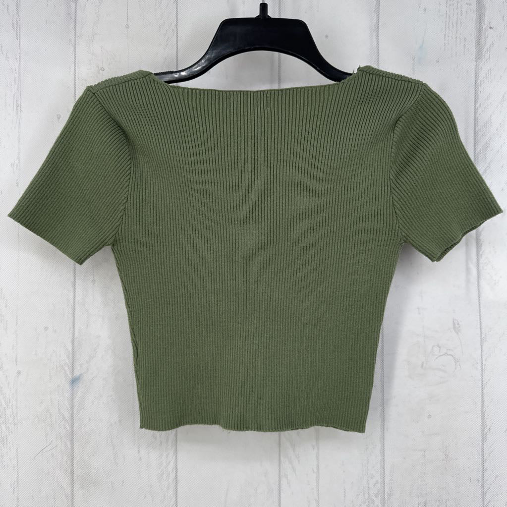 S rib knit v-neck s/s crop top