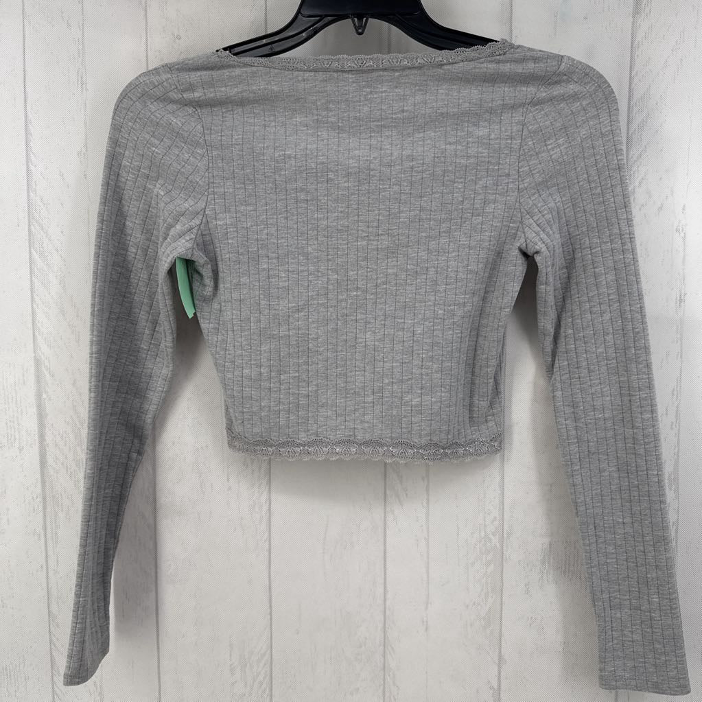 S ribbed lace trim cropped cardi