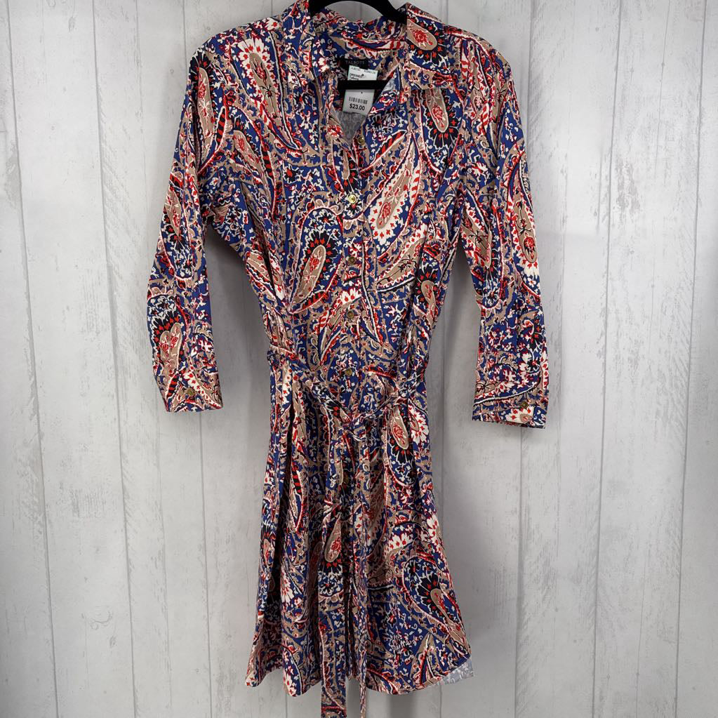 XL paisley print belted 3/4 slv dress